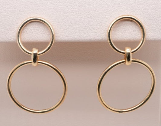 14K YELLOW GOLD DOUBLE RING EARRING PUSH BACK