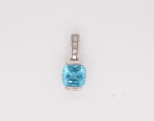 ESTATE LADIES 10K BLUE TOPAZ AND DIAMOND PENDANT