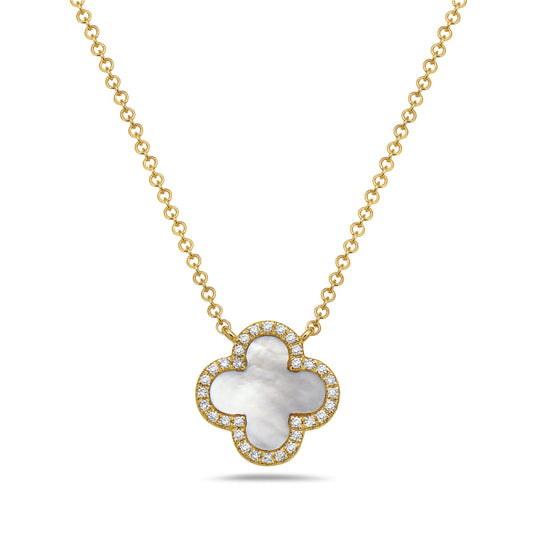 14K YG DIAMOND CLOVER PENDANT MOP 0.50 DIA 0.08CTW