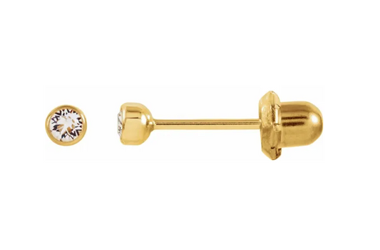 14K YG 3MM ROUND CZ BEZEL PIERCING STUDS