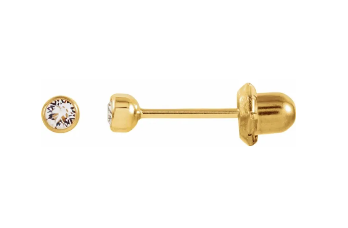 14K YG 3MM ROUND CZ BEZEL PIERCING STUDS