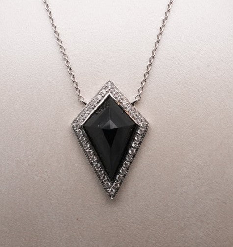 LADIES 14KWG ONYX 2.11CTW & D=0.17CTW NECKLACE