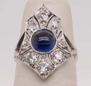 ESTATE 14K WG RING WITH DIAMONDS AND SAPPHIRE