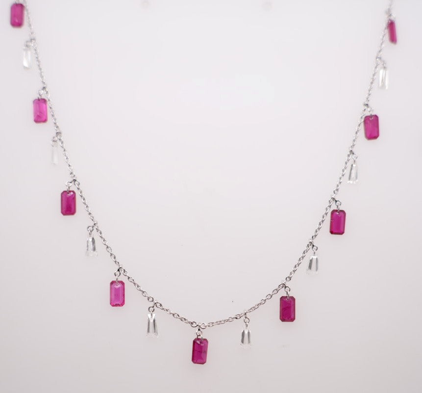 18K WG RUBY 2.59CTW AND DIAMOND 1.01CTW NECKLACE