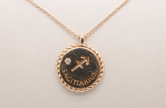 14K YELLOW GOLD SAGITARIUS NECKLACE D= 0.01CTW