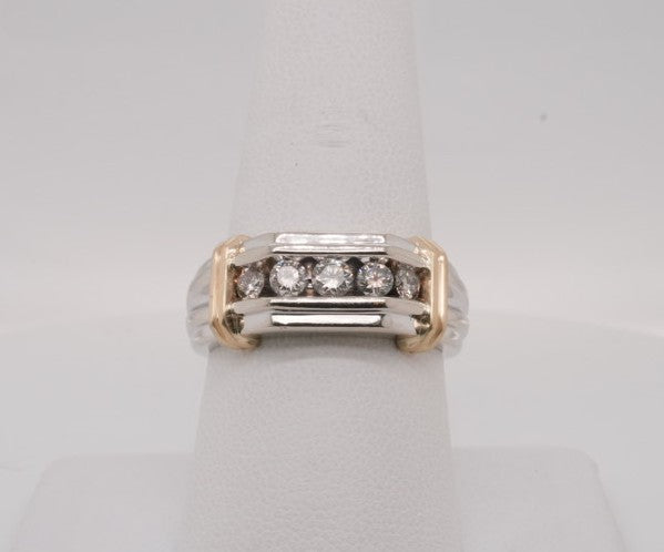 MENS 10K TT AND DIAMOND BAND 5 STONES 0.35CTW