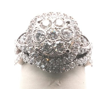 LADIES 14K WG CUSTOM ENG RING WITH MATCHING BAND 1.92CTW