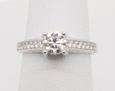 LADIES 18K WG ROUND ENG RING ROUND CENTER  I/VS1 0.515CTW+ 0.185= 0.70