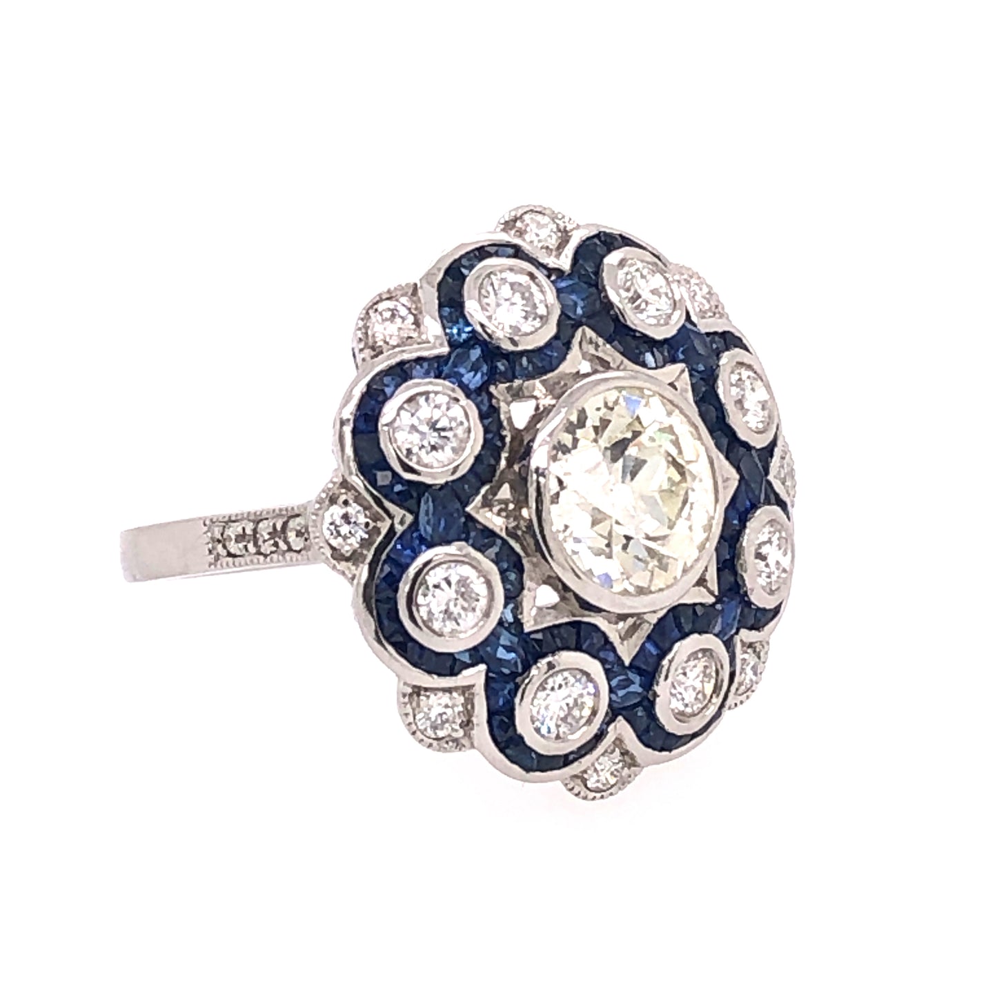 PT950 2.48 CTW DIAMOND 1.77 CT ROUND CENTER DIAMOND 1 CT SAPPHIRE