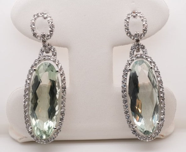 14KW 20 CTW PRASIOLITE DIAMON DROP EARRINGS