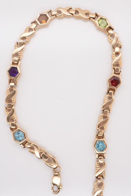 LADIES 14K YG MULTI COLOR STONE BRACELET