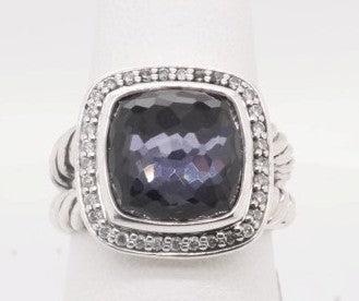 ESTATE DAVID YURMAN SILVER ONYX & DIAMOND ALBION RING