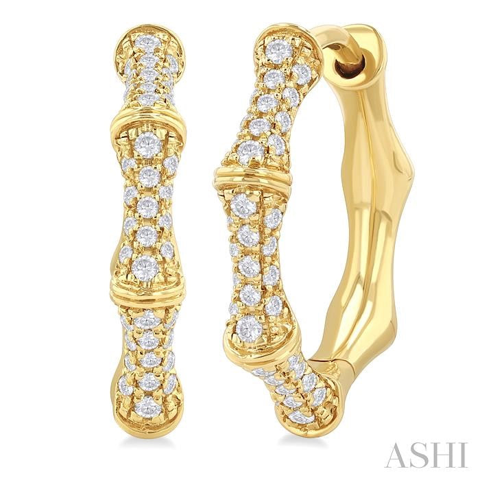 14K YG PETITE BAMBOO HUGGIE EARRINGS 0.33CTW