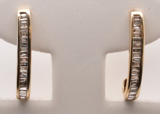 LADIES 14K YG BGT DIAMOND J-HOOP EARRINGS