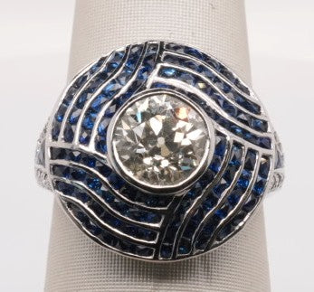 PT950 1.69 CTW DIAMOND CENTER ROUND 1.56 CT GMST RING SAPPHIRE