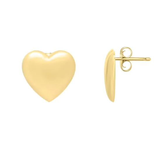 14K YG PUFF HEART STUDS