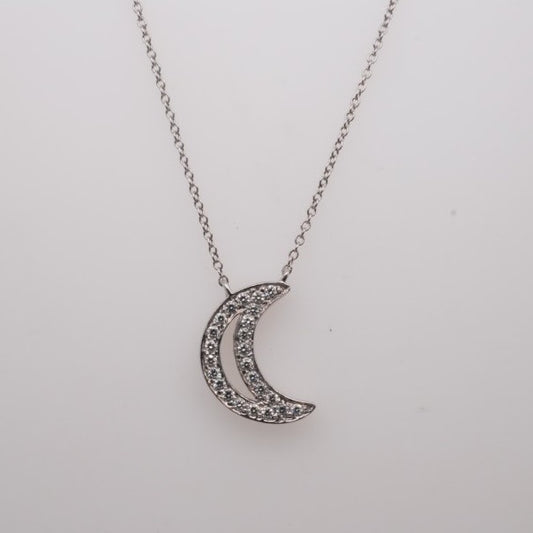 PLATINUM DIAMOND MOON PENDANT 0.50CTW 18" CABLE CHAIN