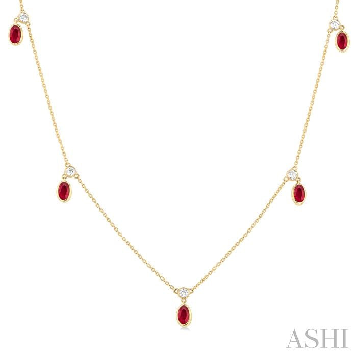 14KT YG RUBY & DIAMOND .25CTW STATION NECKALCE