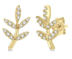 10K YELLOW GOLD LEAF EARRINGS DIAMONDS 0.12CTW