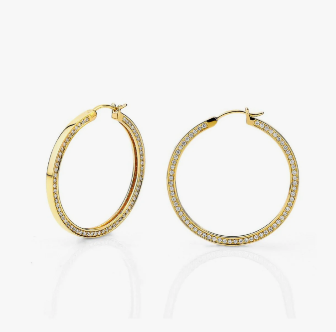 MICHAEL M 14K YG 3 SIDED DIAMOND HOOPS 1.26CTW