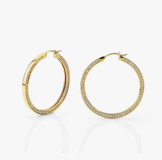 MICHAEL M 14K YG 3 SIDED DIAMOND HOOPS 1.26CTW