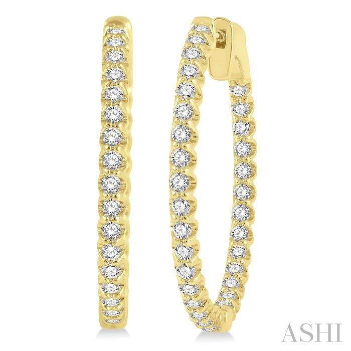 14K YG DIAMOND INSIDE/OUT HOOPS OVAL 1.50CTW