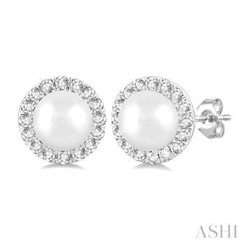 14K WG DIAMOND & PEARL EARRINGS 0.13CTW 4.5MM