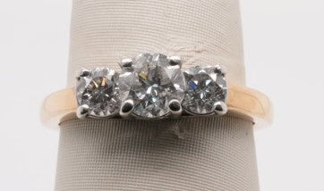 LADIES 14K YG RB 3-STONE APX 1.50CTW