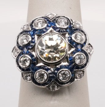 PT950 2.48 CTW DIAMOND 1.77 CT ROUND CENTER DIAMOND 1 CT SAPPHIRE