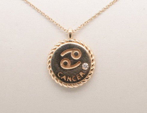 14K YELLOW GOLD CANCER NECKLACE D= 0.01CTW