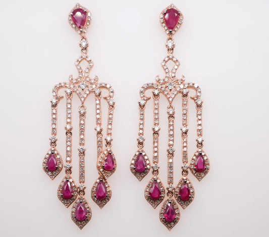 18KR 2.10 CT DIAMOND 3.06 CT RUBY DANGLE EARRINGS