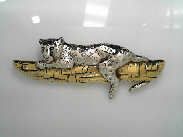 925 LEOPARD ON LOG BROOCH
