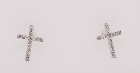 14K WG PETITE CROSS EARRINGS 0.10CTW