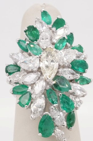 14K WG FASHION RING 3.00CTW EMERALDS 4.25CTW DIAMONDS
