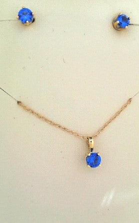 CHILDRENS 14KY SAPPHIRE NECKLACE & EARRING SET