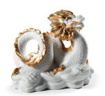 The Dragon Sculpture. Golden Lustre and White