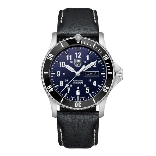 LUMINOX SERIES 900 42MM AUTOMATIC BLUE/WHT BLACK LEATHER BAND