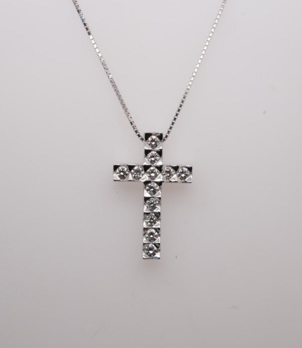 18K WG DIAMOND CROSS 0.45CTW ADJUSTABLE BOX CHAIN
