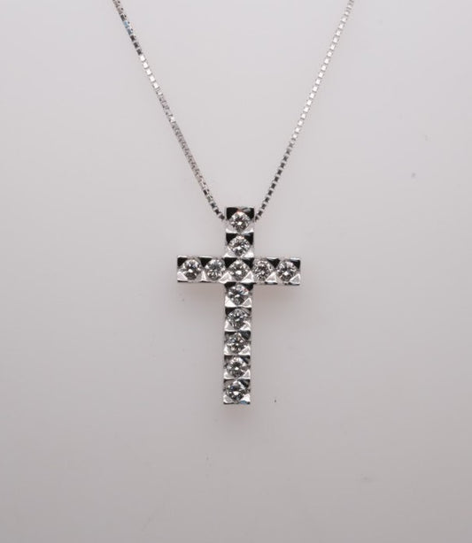 18K WG DIAMOND CROSS 0.45CTW ADJUSTABLE BOX CHAIN