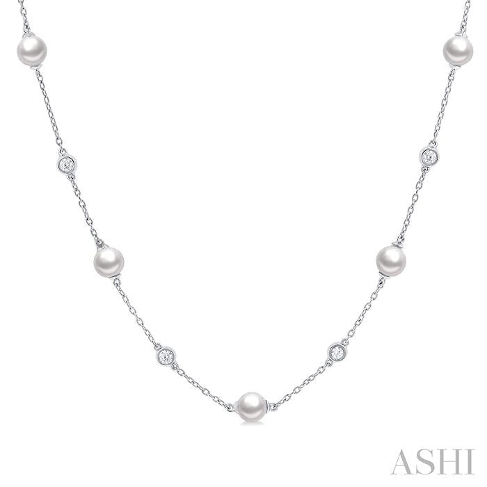 14KW PEARL & DIA 1/4CTW STATION NECKLACE