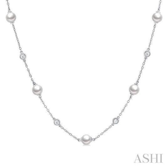 14KW PEARL & DIA 1/4CTW STATION NECKLACE