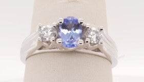 LDS 14W TANZANITE OVAL & DIAMOND RING