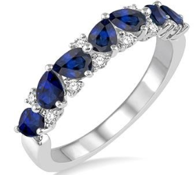 14K WHITE GOLD SAPPHIRE BAND WITH 0.15CTW DIAMONDS