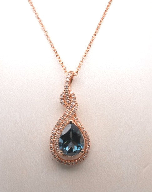 EFFY 14K RG .29 CT DIAMOND 2.22 CT LONDON BLUE TOPAZ PD/C PENDANT