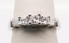 14K WG 3 STONE PRINCESS RING WITH BGTS APX 0.70CTW