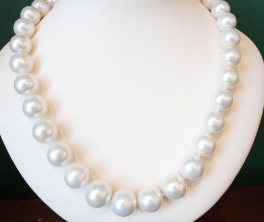 14KY .04 CT DIA 12-15MM WHITE MING PEARL NECKLACE