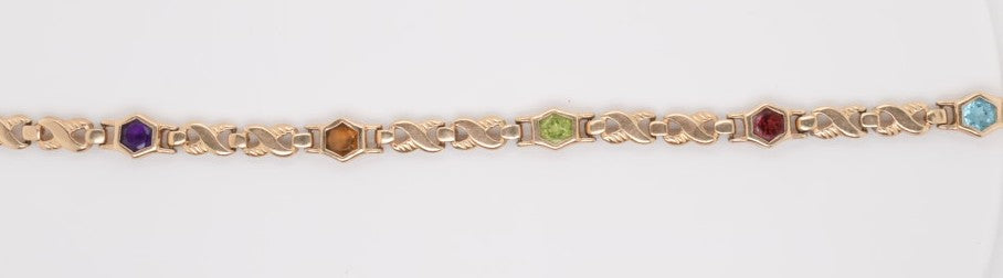 LADIES 14K YG MULTI COLOR STONE BRACELET