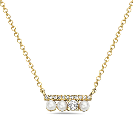 14KY PEARL & DIA BAR NECKLACE .09CTW