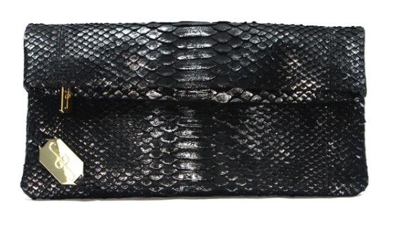 FOLD CLUTCH - PYTHON BLACK/SILVER