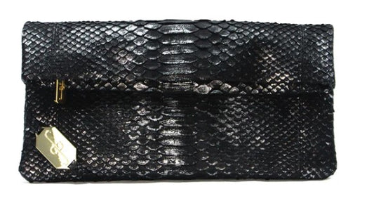 FOLD CLUTCH - PYTHON BLACK/SILVER